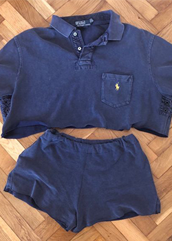 blue polo collared shirt and shorts set