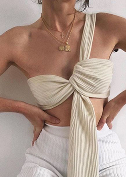 nude colored wrapped bandeau blouse