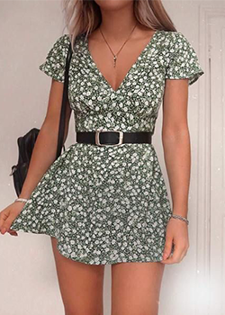 green patterned skater dress