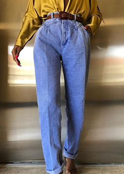 blue embroidered mom jeans